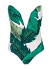 Sexy One Piece Deep V Tropical Leaf Printed Strapless Beach Bathing Suits