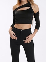 Sexy One Shoulder Hollow 3/4 Sleeve Women Crop Tops