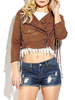 Sexy Pale Holes Tassel Hem Low Waist Women Denim Shorts