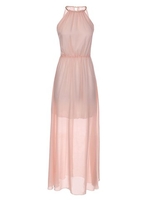Sexy Party Pleated Halter Sleeveless Maxi Chiffon Women Dress