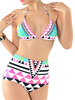 Sexy Patchwork Printing Halter Backless High Waist Bikinis For Women