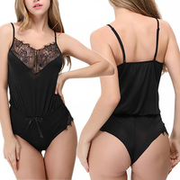 Sexy Perspective Eyelash Sleeveless Nightwear Sling Backless Seducing Teddies