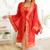 Sexy Perspective Mesh Printed Bellyband Kimono Bathrobe Suit Nightwear