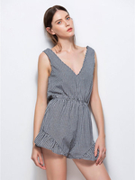 Sexy Plaid Bowknot Backless Sleeveless V-neck Jumpsuit For Women