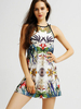 Sexy Plants Print Backless Sleeveless O-neck Women Mini Dress