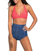 Sexy Polka Dot Printed Halter Backless High Waisted Wireless Tankinis Swimsuit