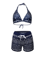 Sexy Polyester Printed Beach Three-Piece Bikini Swimsuit