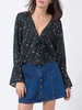 Sexy Print Bandage Long Horn Sleeve V-neck Blouse For Women