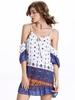 Sexy Print Cold Shoulder Bandage Cami O-neck Mini Dress For Women