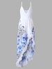 Sexy Print Irregular Hem Spaghetti Strap V Neck Women Dresses