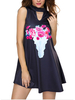 Sexy Print Sleeveless Stand Collar Women Mini Dresses