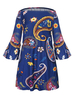 Sexy Print Trumpet Sleeve Off Shoulder Women Mini Dresses