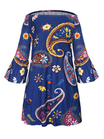 Sexy Print Trumpet Sleeve Off Shoulder Women Mini Dresses