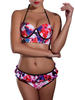 Sexy Printed Backless Halter Push Up Elastic Bikini Swimwear