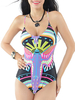Sexy Printed Cross-criss Back Low Neckline Monokini One Piece Swimwear