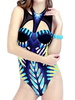 Sexy Printed Mesh Keyhole High Waist Monokini One Piece Swimsuit
