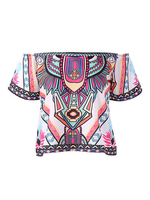 Sexy Printed Off Shoulder Colorful Blouse For Women