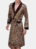 Sexy Printing Silk-like Pajamas with Belt Long Sleeve Robe Sleepwear for Men