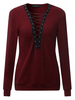Sexy Pure Color Bandage V-Neck Long Sleeve Tops For Women