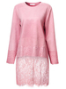 Sexy Pure Color Lace Patchwork Hollow Out Mini Dress For Women