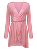 Sexy Pure Color Long Sleeve V-Neck Split Wrap Mini Dress