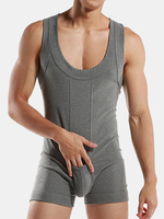 Sexy Pure Cotton One Piece Siamese Vest Home Body Breathable Pouch Pajamas for Men