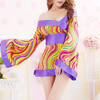 Sexy Racy Off Shoulder Rainbow Striped Wide Sleeves Bow Tie Kimonos For Women