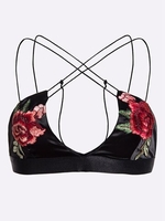 Sexy Rose Embroidery Cross Strap Women Crop Top