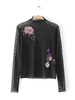 Sexy See-through Floral Embroidered Long Sleeve Women T-shirt