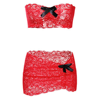 Sexy See Through Lace Tube Top Babydoll Hollow Temptation Nightdress Sets For Women