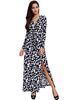 Sexy Side Split V Neck Floral Printed Tie Long Sleeve Women Dress