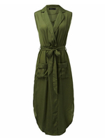 Sexy Sleeveless V Neck Belt Pockets Women Maxi Dress