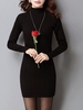 Sexy Solid High Collar Long Sleeve Knit Women Dresses