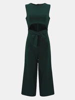 Sexy Solid Sleeveless Hollow Out Bow Wide Leg Overalls Zipper Jumpsuit