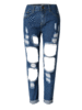 Sexy Solid Straight High Waist Pocket Hole Ripped Denim Jeans For Women