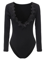 Sexy Solid V-Neck Long Sleeve Beach Jumpsuit Swimsuit Bikini Swimwear For Women