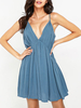Sexy Spaghetti Strap V-neck Pure Color Slim Mini Dresses