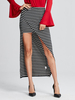 Sexy Stripe Elastic Waist Split Beach Long Skirt For Women