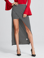 Sexy Stripe Elastic Waist Split Beach Long Skirt For Women