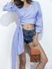 Sexy Stripe Tie Cross Wrap V-neck Blouse For Women