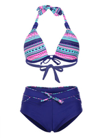 Sexy Striped Printed Bowknot Halter Strings Tankinis Swimwear