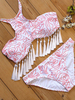 Sexy Tassel Halter Backless Printed Elastic Bikini Swimwear