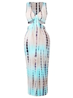 Sexy Tie-dyed Gradient Hollow Sleeveless V-neck Women Maxi Dress