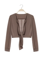 Sexy Tie Front Long Sleeves V-neck Women Crop Tops