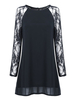 Sexy Transparent Lace Crochet Patchwork Raglan Long Sleeve Mini Dress