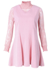 Sexy Transparent Lace Stand Collar Layer Long Sleeve Women Dress