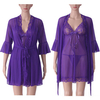 Sexy Transparent Mesh Dress Pure Color Perspective Robe Sleepwear Sets For Women