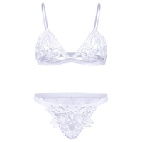 Sexy Ultrathin Crochet Hollow Out Unlined Embroidered Bralettes Bra Set