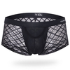 Sexy Underwear Plaids Mesh Transparent Breathable Pouch Boxer Briefs for Men