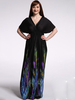 Sexy V Neck Bandage Feather Printed Beach Maxi Dress